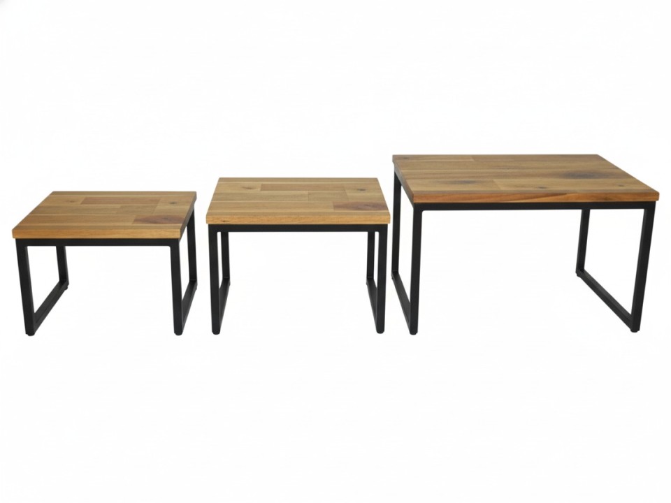 Acacia Wood & Metal Nesting Shelf Helper Set - Industrial-Chic Design